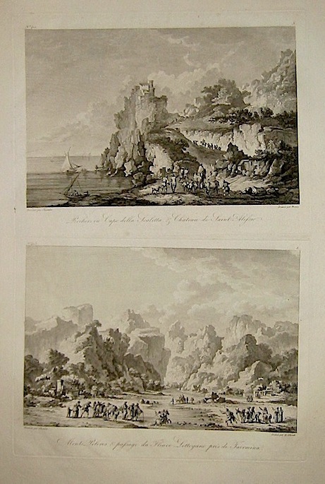 AA.VV. Rochers ou Capo della Scaletta & Chateau de Saint Alessio - Monts Pelores & passage du fleuve Lettoyano près de Taormina 1783 Parigi